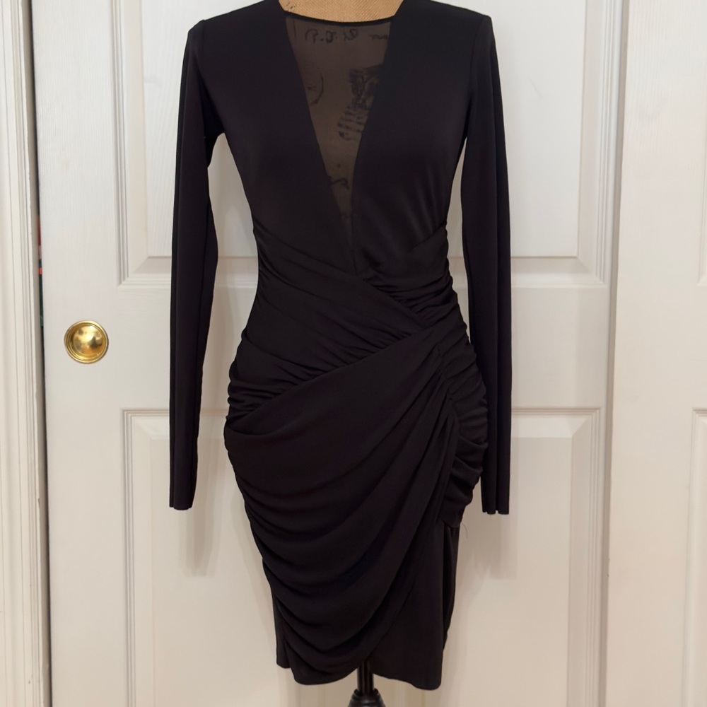 BAILEY 44black long sleeve ruched bodycon dress Size S  #bodycon #partydress